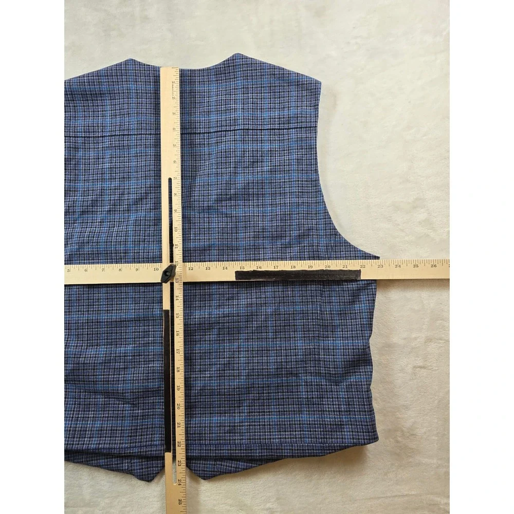 Murano Suit Vest Mens XL Blue Plaid Polyester Stretch Dress Waistcoat